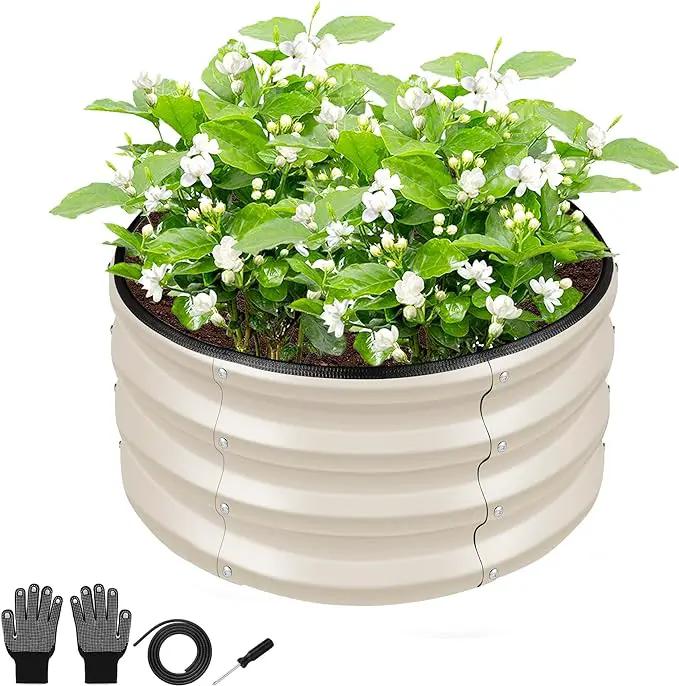 ZXZYHFTY Round Galvanized Raised Garden Bed kit,White Outdoor Garden Raised Planter Box, Round Large Metal Raised Garden Beds for Vegetable 2 * 2 * 1ft 1Pack by GreenHaven Gardens