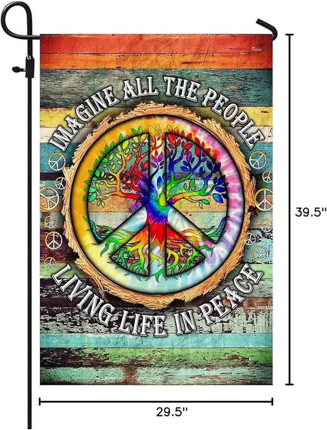 FLAGWIX American Flag, Peace Sign Hippie Flag, Imagine All The People Living Life In Peace - 4th of July Decorations, Garden Flag 12x18 - USA Flags Premium Polyester, Decorative Indoor Outdoor Flag by GreenHaven Gardens