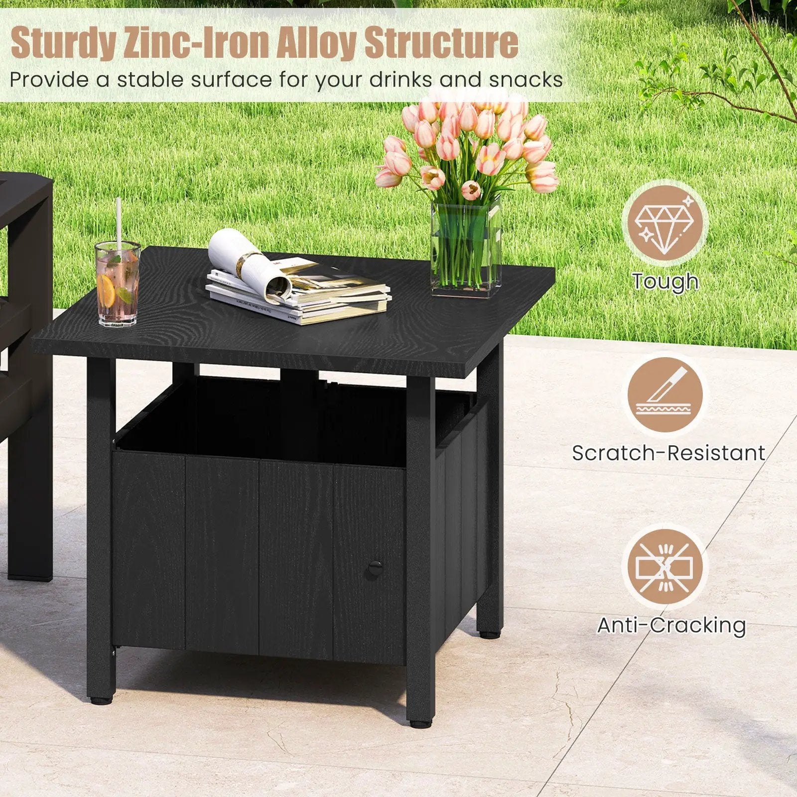 Outdoor Side Table with 1.89" Umbrella Hole Patio Umbrella Table Base Stand-Black by DirectDeals