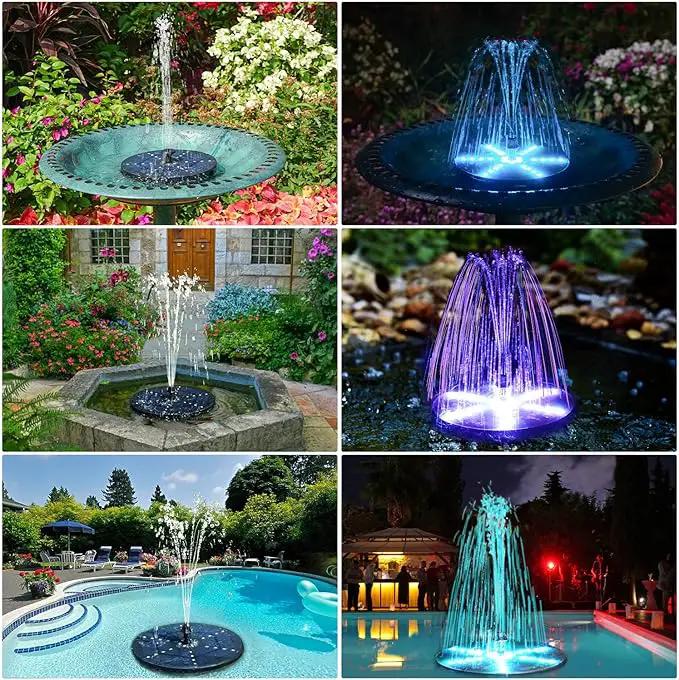 SZMP Solar Fountain Upgraded, 4W Bird Bath Fountain Pump with 7 Colors Lights, 7 Nozzle & 4 Fixer, 4000 Battery, Solar Water Fountain for Garden, Pool, Pond, Fish Tank by GreenHaven Gardens