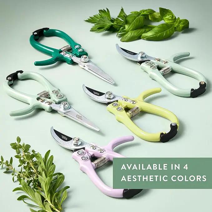 Modern Sprout Hand Pruners & Shears Set - Lightweight Gardening Tools W/Easy Lock - Sharp Carbon Steel Blades -Rust Resistant Scissors for Herbs, Flowers - Reusable Holster - Sage by GreenHaven Gardens