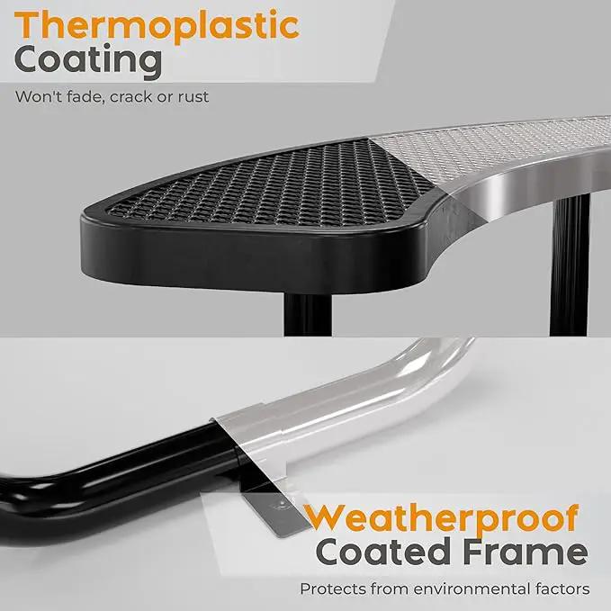Metal Picnic Tables for Outdoors with Umbrella Hole - Coated Steel Heavy Duty Commercial Grade Table with Adjustable Seats (Black, 46 in, Round, Expanded Steel) by GreenHaven Gardens
