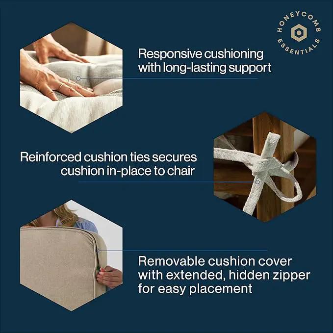 Honeycomb Outdoor Essentials Set of 2 Tufted Seat Pads, 19 x 18, Hampton Texture Neutral Dining Chair Cushions for Patio Furniture by GreenHaven Gardens