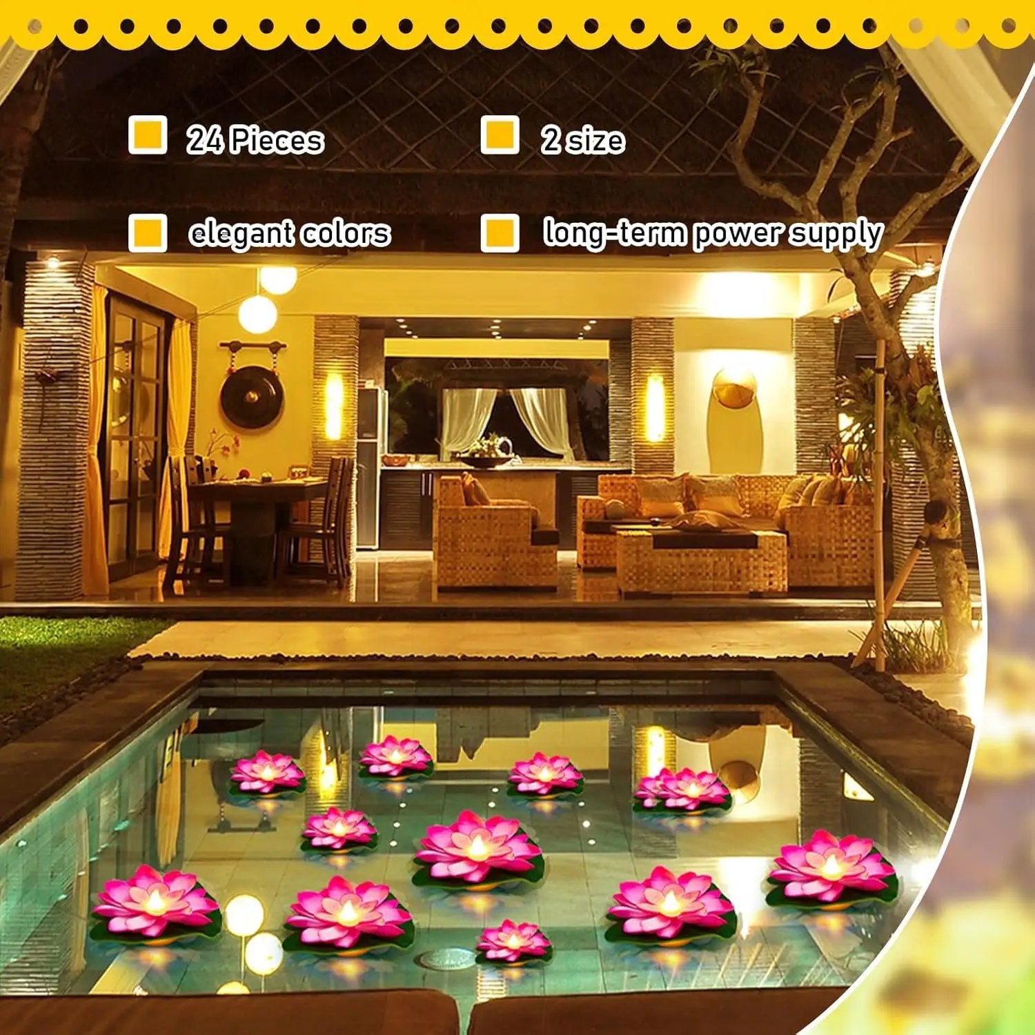 Liliful 24 Pcs Diwali Lotus Decoration Pool Floating Lights, Artificial Flowers Lotus with LED,Lily Pads Water Lantern for Indian Puja Home Decoration(3.94 Inch, 5.91 Inch,Pink) by GreenHaven Gardens