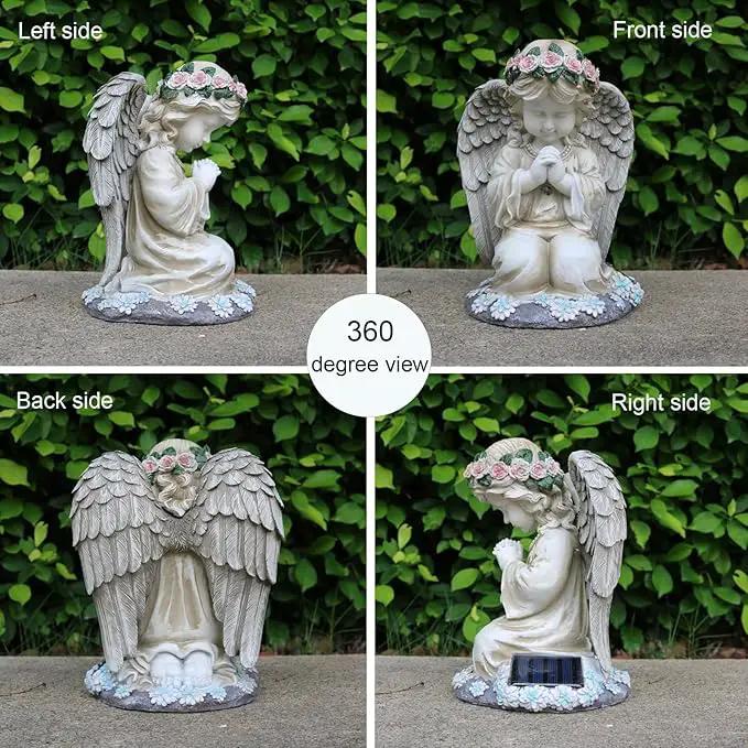 Praying Angels Figurine,Solar Garden Angel Statues, Waterproof Kneeling Angel Sculpture, Outdoor Decor Ornament for Patio Lawn Yard Balcony, Garden Gift by GreenHaven Gardens