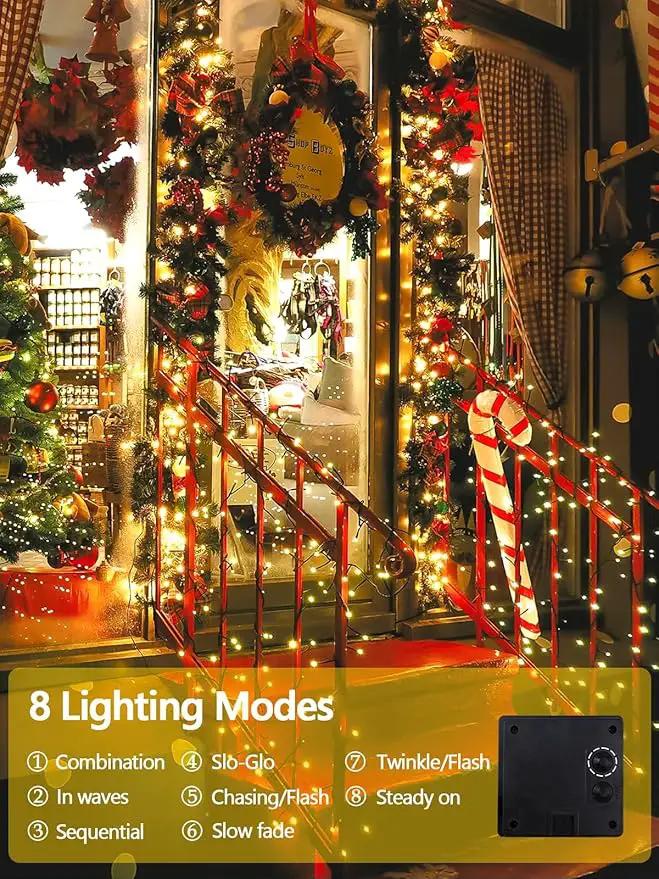 2 Pack Total 400 LED Solar Christmas Lights Outdoor, Solar String Lights for Outside with 8 Modes, Waterproof Green Wire Solar Powered Tree Light for Xmas Party Yard Garden Decorations (Warm White) by GreenHaven Gardens