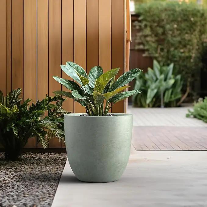 Kante 18 Inch Dia Round Concrete Planter, Indoor Outdoor Large Plant Pot with Drainage Hole and Rubber Plug for Home Patio Garden, Mint Green by GreenHaven Gardens
