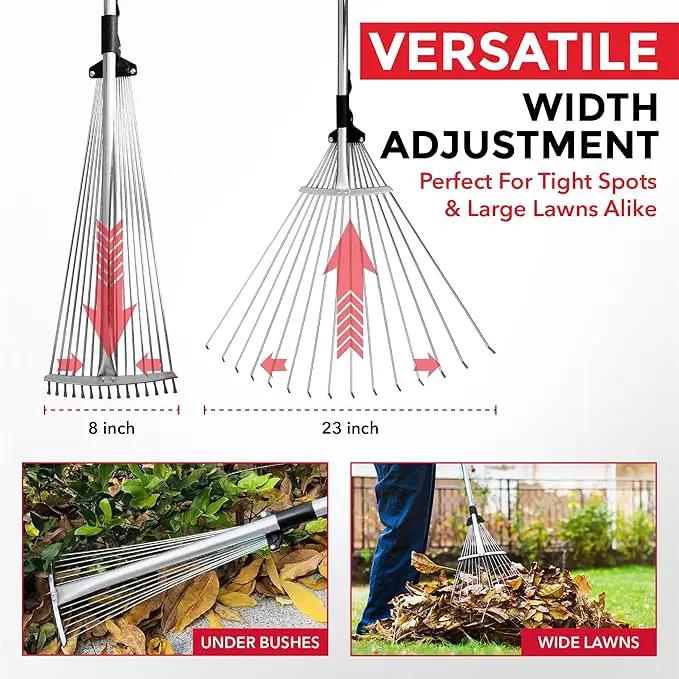 TABOR TOOLS Adjustable Metal Rake - Collapsible & Telescopic - Garden, Yard, & Lawn - Ideal for Leaves, Shrubs & Small Areas. J16A by GreenHaven Gardens