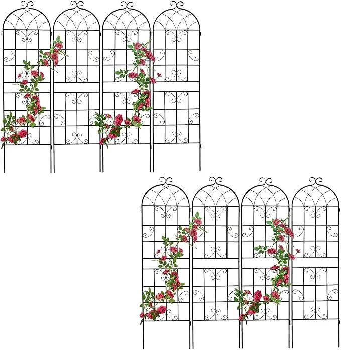 8 Pack Metal Garden Trellis 71" H Garden Fence Rustproof Trellis for Climbing Plants Support Roses Flower Outdoor Lawn Black by GreenHaven Gardens