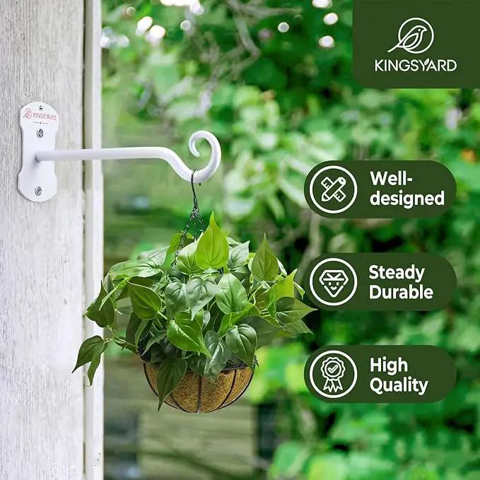 Kingsyard 4 Pack Wall Plant Hanger - Heavy Duty Metal Hanging Bracket Hooks for Hanging Plant Bird Feeders Lanterns Wind Chimes Indoor/Outdoor. White by GreenHaven Gardens