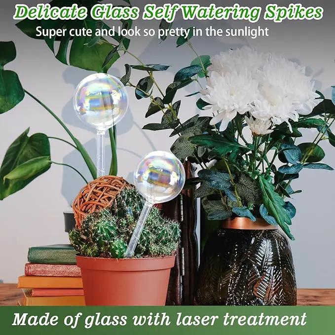 Large Plant Watering Globes, 3PCS Iridescent Rainbow Gradient Color Clear Glass Bulbs Self Watering Spikes Planter Insert, Automatic Plant Waterer Bulbs Devices for All Plants, 9" L * 2.75" D by GreenHaven Gardens