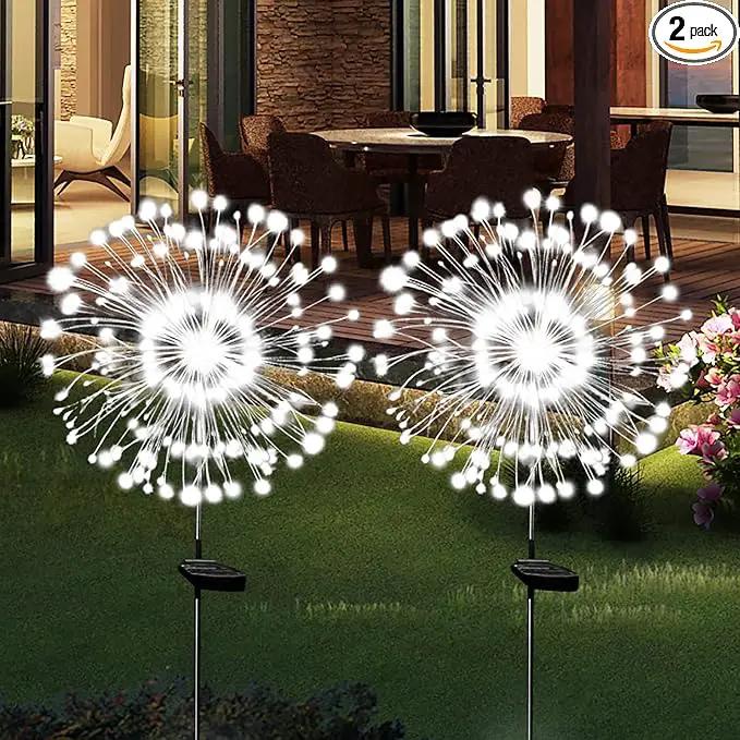 Solar Garden Lights Solar Firework Light Outdoor Waterproof 2 Pack Solar Powered Art Stake Twinkle Lights Outside Decor 180 LED Sparklers String Light for Yard Pathway Decorations (White) by GreenHaven Gardens