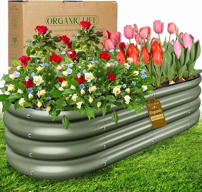 Olive Green 4x2x0.9ft Raised Garden Bed, Deep Metal Garden Bed, Large Galvanized Raised Garden Beds Outdoor, Raised Planter Box Kit for Vegetables, Flowers, Fruits by GreenHaven Gardens
