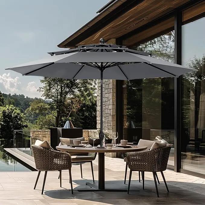 GREEN PARTY 10ft Outdoor Patio Umbrella, Auto-Tilt Market Table Umbrellas with Crank, 8 Sturdy Ribs & 1.5" Pole UV Protection for Garden Deck Backyard Pool by GreenHaven Gardens
