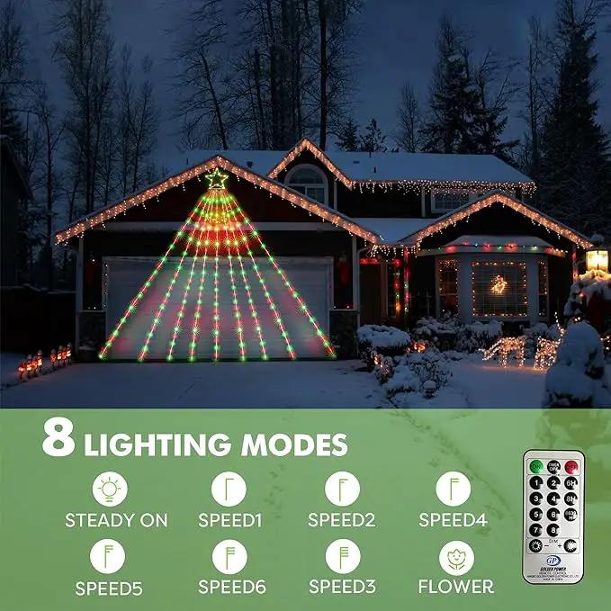 BlcTec Outdoor Christmas Decorations, 352 LED Christmas Star Lights with 9 Strands 11.7ft Waterfall Christmas Tree Lights, 8 Modes, Waterproof, Timer for Yard Patio Xmas Décor, Flowing Red and Green by GreenHaven Gardens