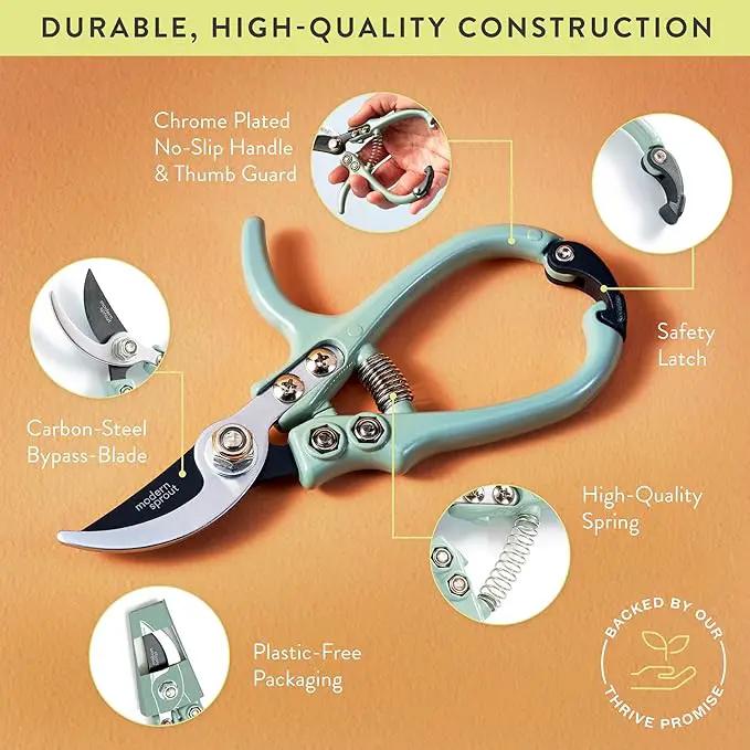 Modern Sprout Hand Pruners - Lightweight Pruning Shears W/Easy Lock- Gardening Scissors - Bypass Sharp Carbon Steel Blade - Rust Resistant - Garden Tools - Reusable Holster - Chartreuse by GreenHaven Gardens