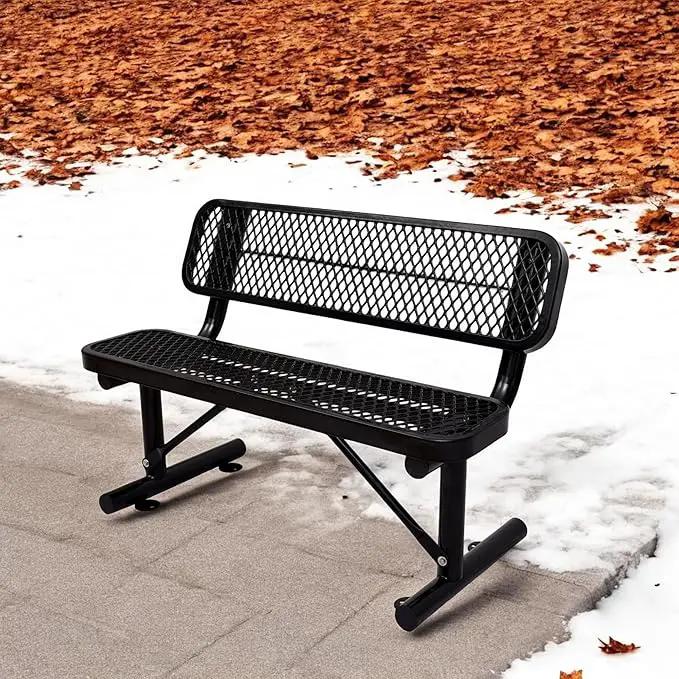 4 FT Heavy Duty Metal Park Bench with Back for Outside, Outdoor Black Bench with Backrest & Portable Frame, 1-3 Person Seat-Commercial Benches Garden Benches for Outdoors by GreenHaven Gardens