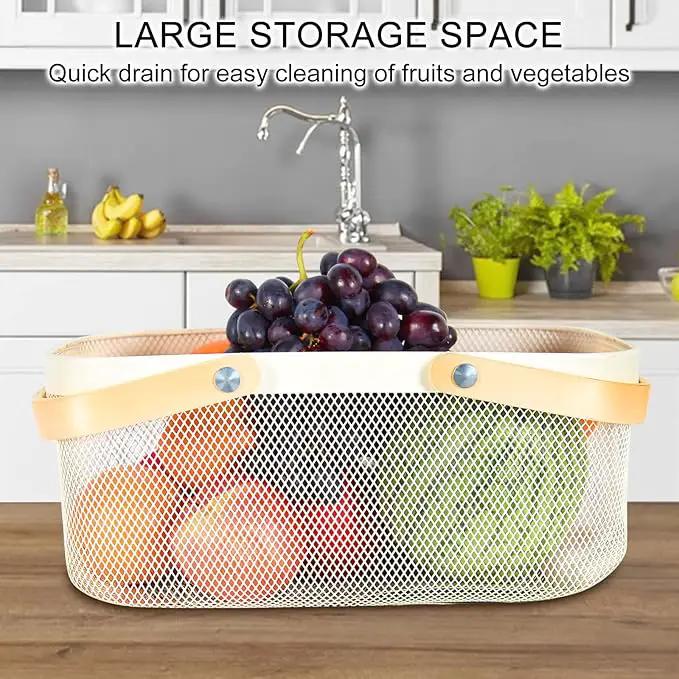 Garden Harvest Basket,Delicate Harvest Basket for Garden Vegetables,Practical Metal Mesh Wire Basket with Handle Suitable for Bathroom,Cabinet,Kitchen(White) by GreenHaven Gardens