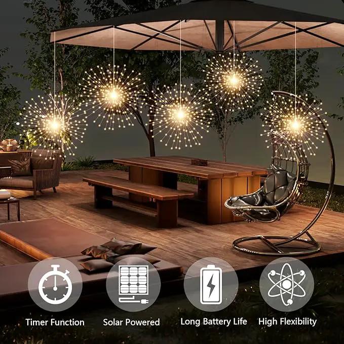5 Pcs 1000LED Solar Starburst Sphere Lights,Firework Lights Remote Control Timer 8 Modes Dimmable Waterproof Hanging Fairy Lights, Sparkly Lights for Patio Garden Tent Outdoor(Warm White) by GreenHaven Gardens
