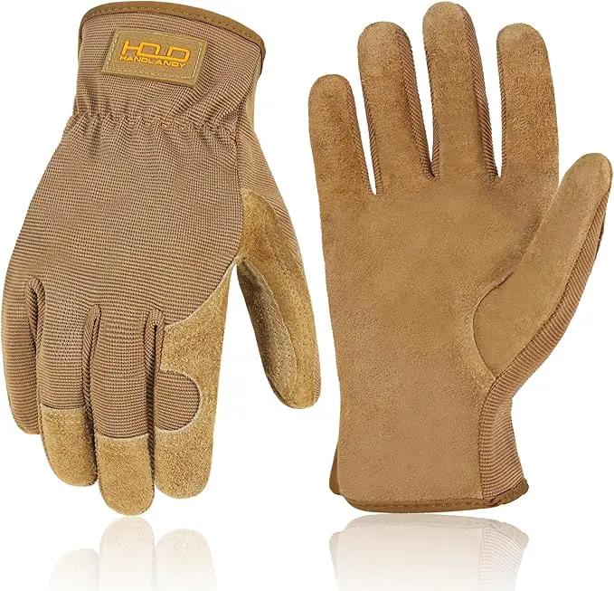 HANDLANDY Leather Work Gloves for Men & Women, Reinforced Durable Garden Gloves, Cowhide Working Glove for Gardening by GreenHaven Gardens