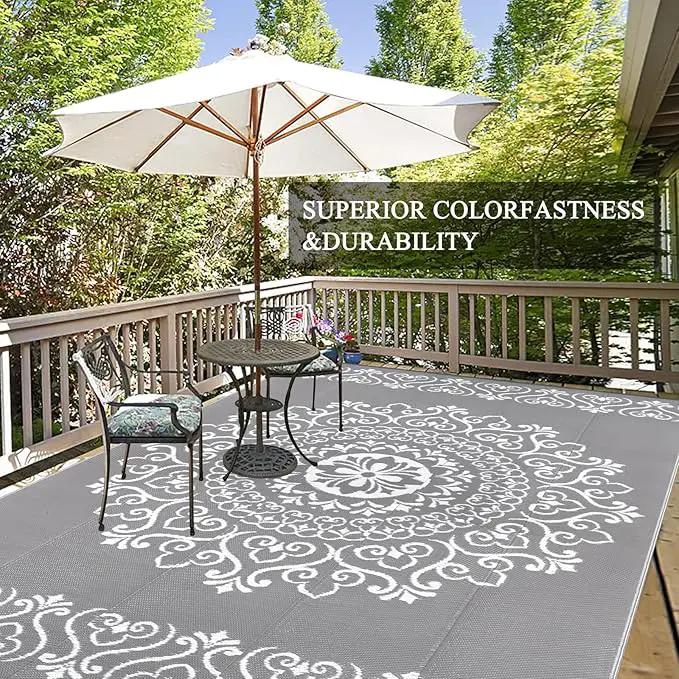 Pauwer Waterproof Outdoor Rug 6x9, Reversible Plastic Straw Patio Camping Rug, Indoor Outdoor RV Mat Carpet for Deck, Camper, Porch, Balcony, Backyard, Picnic, Floral Grey by GreenHaven Gardens