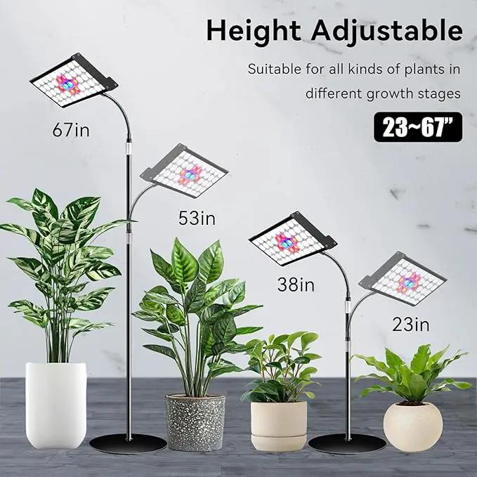 Grow Lights for Indoor Plants Full Spectrum Led Plant Grow Lights 3/9/12H Timer，10 Dimmable Levels， Adjustable Stand 23-67 inches， Flexible Gooseneck， Grow Lamp for Large and Small Plants with Stand by GreenHaven Gardens