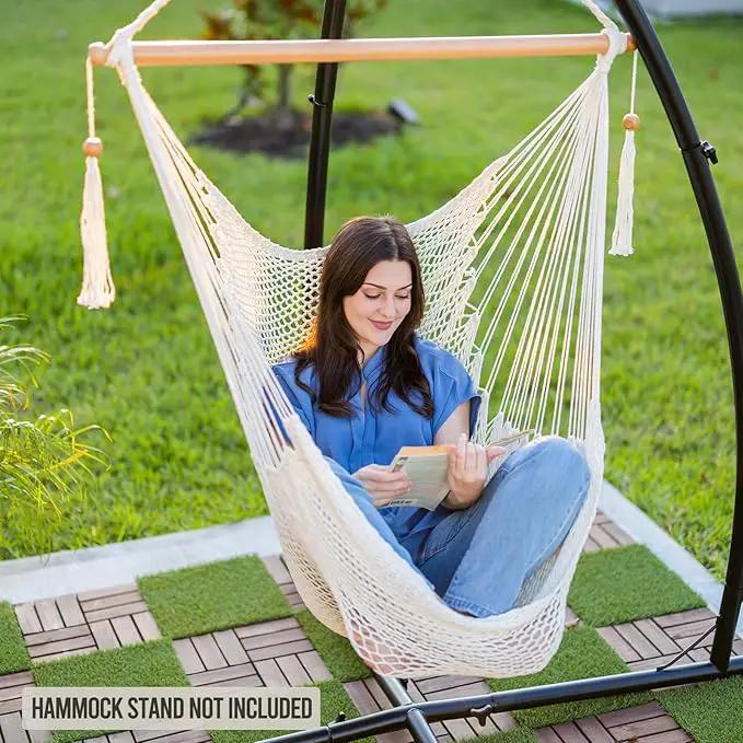 JoyView Hammock Chair with Spreader Bar Caribbean Hammock Swing Chair 300 LBS Weight Capacity XL Rope Hanging Chair for Outdoor Indoor Garden Yard - Light Blue by GreenHaven Gardens