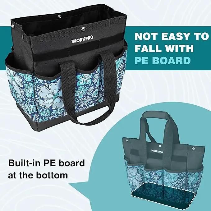WORKPRO Garden Tool Bag, 9 Pockets Gardening Bag, Heavy Duty Oxford Garden Tote Caddy (Tools NOT Included), 12" x 12" x 6" (Floral Blue) by GreenHaven Gardens