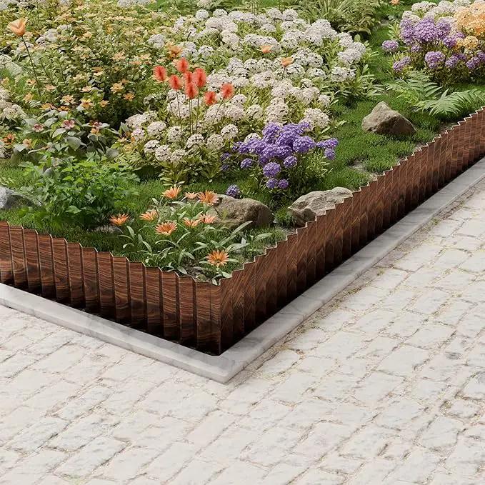 SnugNiture Corrugated Metal Garden Edging,6" x 50' Sturdy Lawn Edging Border,Landscape Edging Border for Lawn, Flower Bed,Garden and Yard(Brown) by GreenHaven Gardens