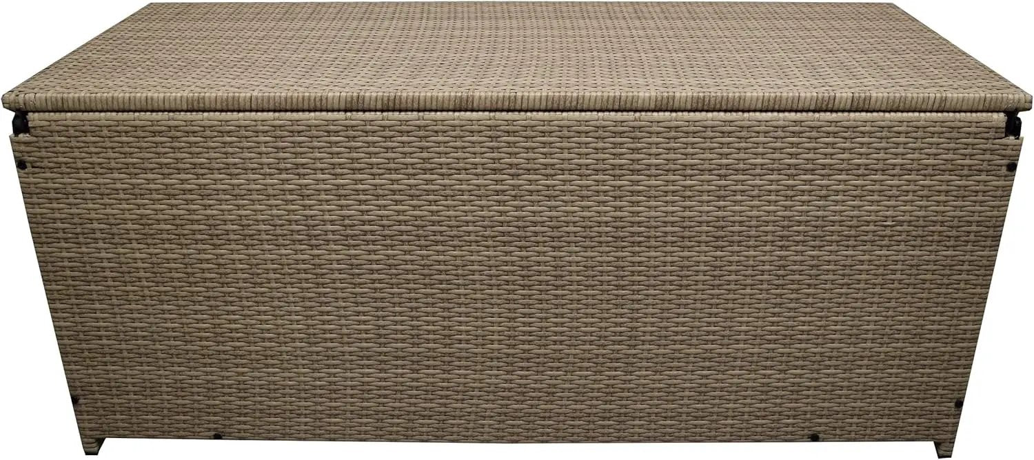 Oakland Living Tan Indoor and Outdoor Balcony Patio Deck Porch Pool 113 Gallon Wicker Storage Box Trunk Bin with Metal Frame by GreenHaven Gardens