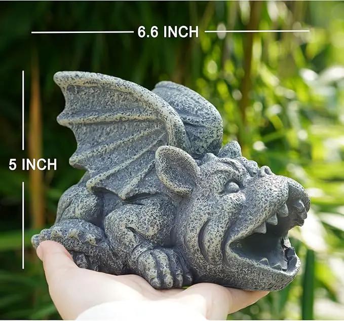 OwMell Gargoyle Statue Garden Guardian Sculpture Figurine Gothic Indoor Outdoor Garden Decor Statue 7 Inch - Lying by GreenHaven Gardens