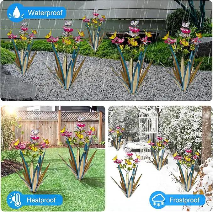 Garden Outdoor Butterfly Enlarge Thickened Wind Resistant Metal Agave Garden Art Metal Plant Country Sculpture Statue Decorations Ornaments Artificial Waterproof Butterflies(Blue 2pcs) by GreenHaven Gardens