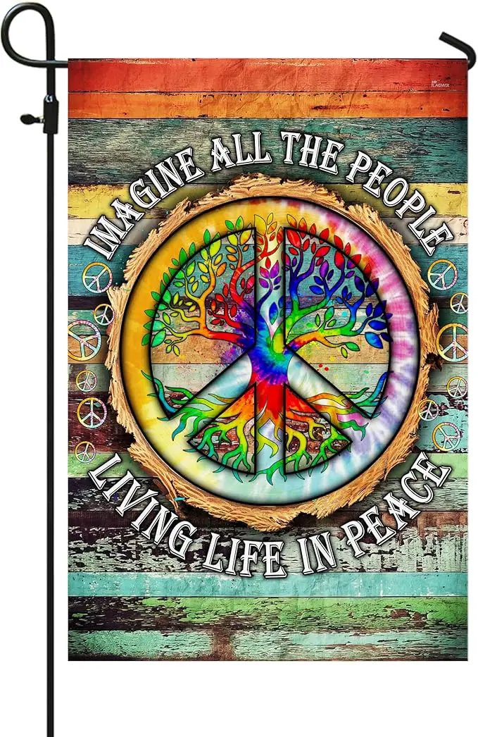 FLAGWIX American Flag, Peace Sign Hippie Flag, Imagine All The People Living Life In Peace - 4th of July Decorations, Garden Flag 12x18 - USA Flags Premium Polyester, Decorative Indoor Outdoor Flag by GreenHaven Gardens
