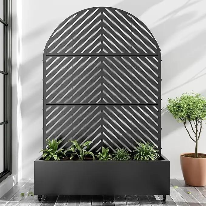 Casaphoria Metal Raised Garden Bed with Trellis and Wheels, 72"x47"x16" Arched Planter Box for Climbing Plants, Vegetables & Vines, Features Drainage Holes and Privacy Screen (Black-Parallel) by GreenHaven Gardens