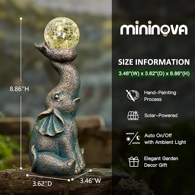 MININOVA Solar Elephant Garden Decor Statues & Sculptures for Outside, Outdoor Figurine Lights for Patio, Yard, Balcony, Unique Housewarming Ornament by GreenHaven Gardens