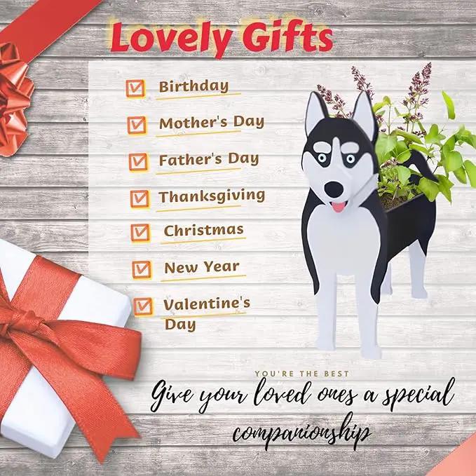 Siberian Husky Dog Planter Plant Pots,Cute Garden Dog Flower Planter,Dog Planters Birthday Gifts for Women,Office,Indoor/Outdoor Decor（9.45 * 5.67 * 13.39in） by GreenHaven Gardens