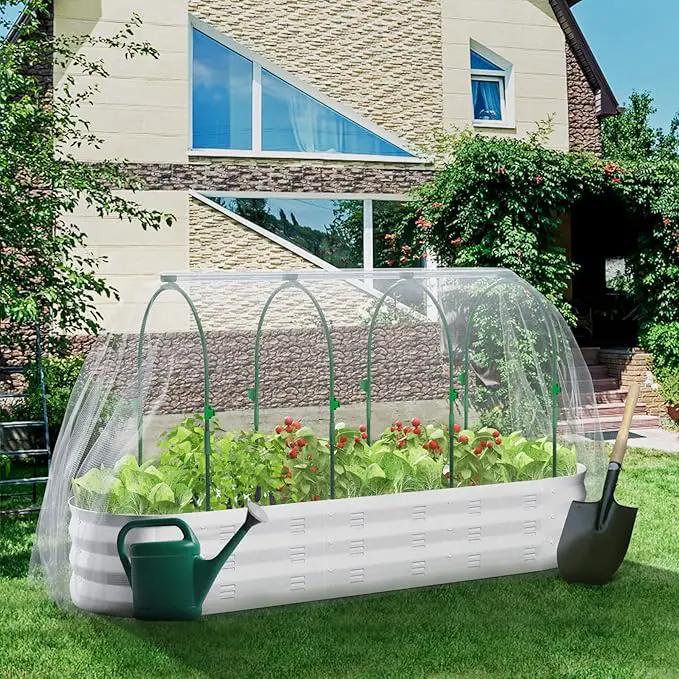 POTEY Raised Garden Bed with Greenhouse Galvanized Planter Box with 2 Greenhouse Cover for Outdoor Gardening Garden Box for Fruit, Vegetable, Flower, Herbs and Strawberry Plant by GreenHaven Gardens