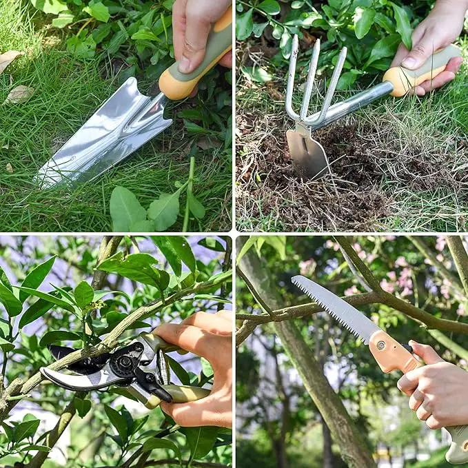 Garden Tool Set, WisaKey 9 Piece Stainless Steel Heavy Duty Gardening Tools with Handle, Durable Garden Tool Bag, Ideal Gardening Hand Tools, Gardening Gifts for Women and Men White Elephant Gifts by GreenHaven Gardens