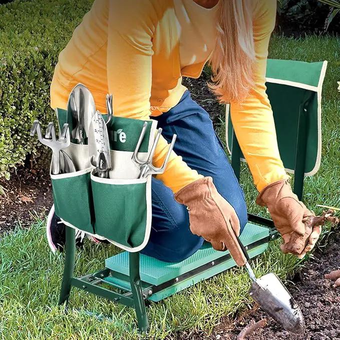 TomCare Upgraded Garden Kneeler Seat Widen Soft Kneeling Pad Garden Stools Garden Bench with 2 Large Tool Pouches Outdoor Foldable Gardening Gifts for Women Men Gardeners, Green by GreenHaven Gardens