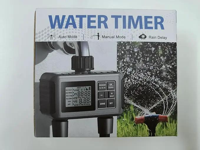 Uzoli SGW07 Sprinkler Timer, Water Timer for Garden Hose, Programmable Hose Timer 2 Outlet with Rain Delay, Manual, Auto System Controller, IP55 Waterproof Drip Irrigation Timer for Yard, Lawn, Pool by GreenHaven Gardens