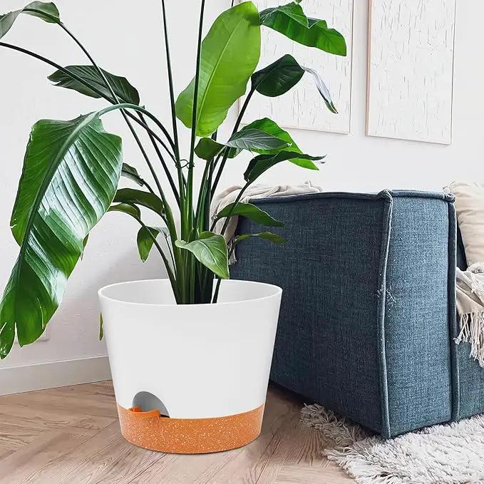 GARDIFE 12 inch Plant Pots, planters, Self Watering Pots, Large Plastic Flower pots with Deep Reservior and High Drainage Holes for Indoor Outdoor Plants and Flowers, White by GreenHaven Gardens