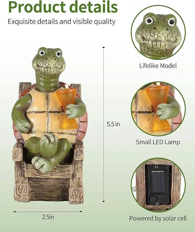 iStatue Solar-Powered Turtle Figurine Light with Glowing Cup - 5.5 in Lifelike LED Decorative Lamp for Outdoor Ambiance - Patio Table, Yard & Garden Decor (Turtle) by GreenHaven Gardens