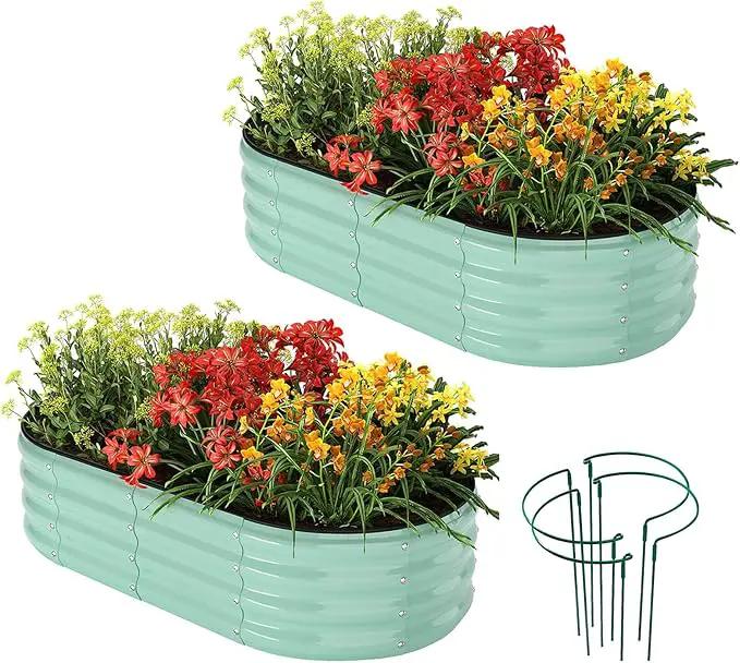 Galvanized Metal Planter Raised Garden Bed Kit for Gardening Outdoor，4x2x1ft 2 Planter Grow Garden Box Raised Flower Bed，Long Vegetable Clearance Herb Raised Garden Beds for Container Gardening by GreenHaven Gardens
