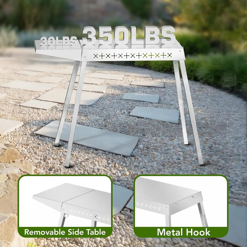 Food Grade 304 Stainless Steel BBQ Grill Table fits Tabletop Griddle, Outdoor Grill Table with 4 Foldable Legs, Portable Grill Stand for RV, Camping, Tailgating by GreenHaven Gardens