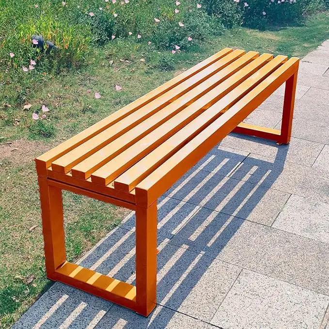 Weatherproof Metal Dining Bench, Outdoor Bench Backless Patio Bench 2-Person Farmhouse Bench Garden Bench for Kitchen, Living Room, Entryway(Orange,59in) by GreenHaven Gardens