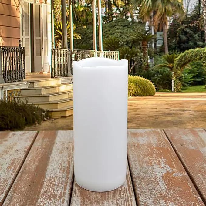 7" Outdoor Battery Operated Candle Waterproof Led Pillar Lights Flickering Flameless Candles with Timer Realistic Fake Electric Pillars for Lantern Garden Wedding Halloween Christmas Decorations,White by GreenHaven Gardens