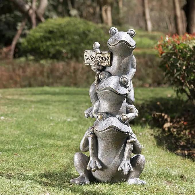 Glitzhome Stacked Frog Outdoor Statue Large Garden Sculpture Decoration, 28" H, Bronze by GreenHaven Gardens