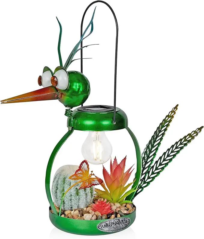 Alpine Corporation LYT292SLR-HH Solar-Powered Metal Heron w/Garden Enclosed LED Light Decor, Solar Patio Decor, 16''H, Green by GreenHaven Gardens
