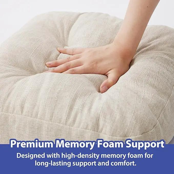 Chair Cushions, Foam Dining Chair Cushions, Tufted Indoor Chair Pads, Set of 6, Beige, 16.5” x 16.5” x 3.5” by GreenHaven Gardens