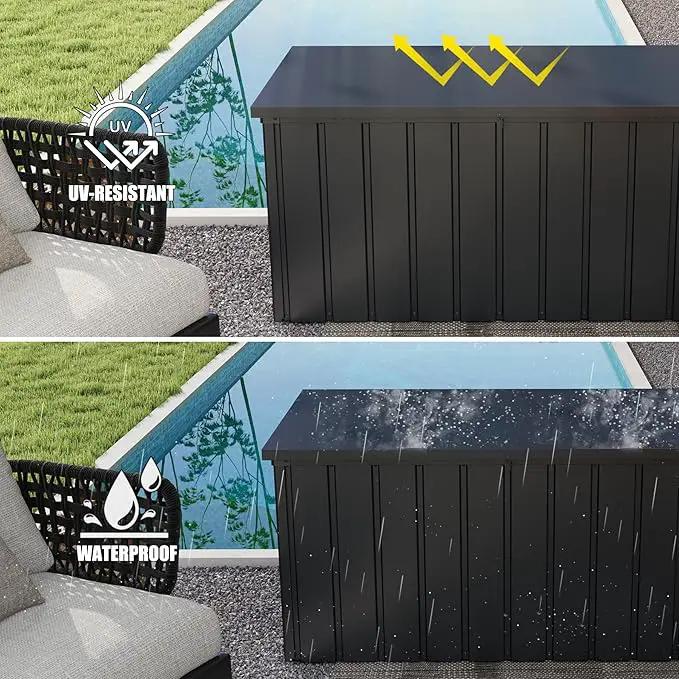 Domi Deck Box Outdoor 150 Gallon, Waterproof Lockable Steel Outdoor Storage Container for Outside Cushions, Garden Tools and Pools Equipment, Gray by GreenHaven Gardens